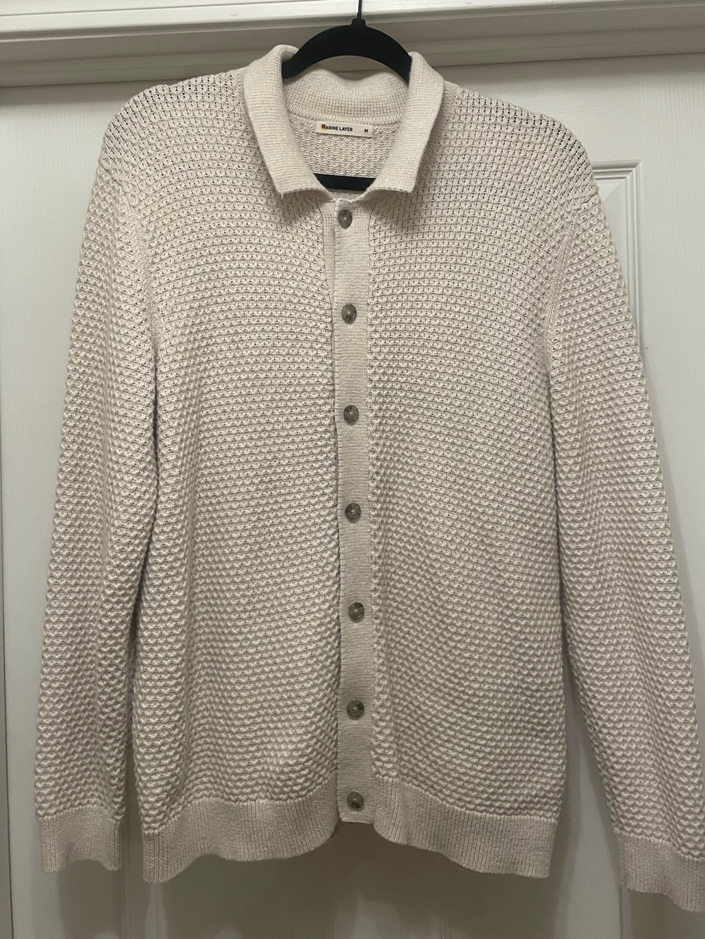 Marine Layer Men's Textured Button-Up Sweater Cardigan - Cream, off white medium